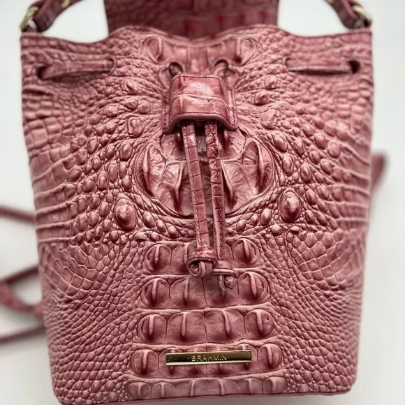 Brahmin Kendall Pink Croc-Embossed Leather Backpack - Picture 6 of 9